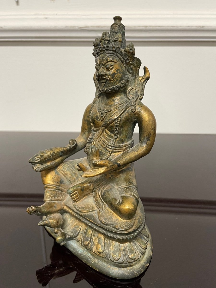 Statuette Kubera Bronze Doré Tibet Ou Népal 19eme-photo-4